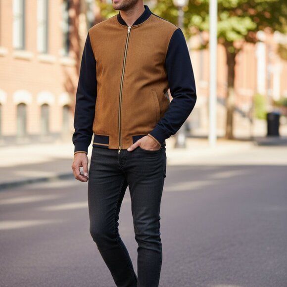 Zara Other - Zara Faux Suede Men’s Jacket Navy & Tan size small PTP 20”